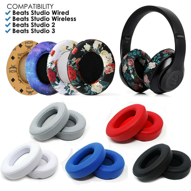 AGPtek Replacement Ear Pads Cushion for Beats Dr. Dre Studio 2.0 3.0 Wired Wireless Headphone - White, Printed Flower - Walmart.com