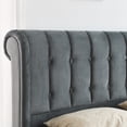 thumbnail image 4 of Full size Regal Chesterfield-Style Tufted Sleigh Bed with Textured Upholstery and Dark Wood-Effect Feet - No Box Spring Required ,Grey, 4 of 7