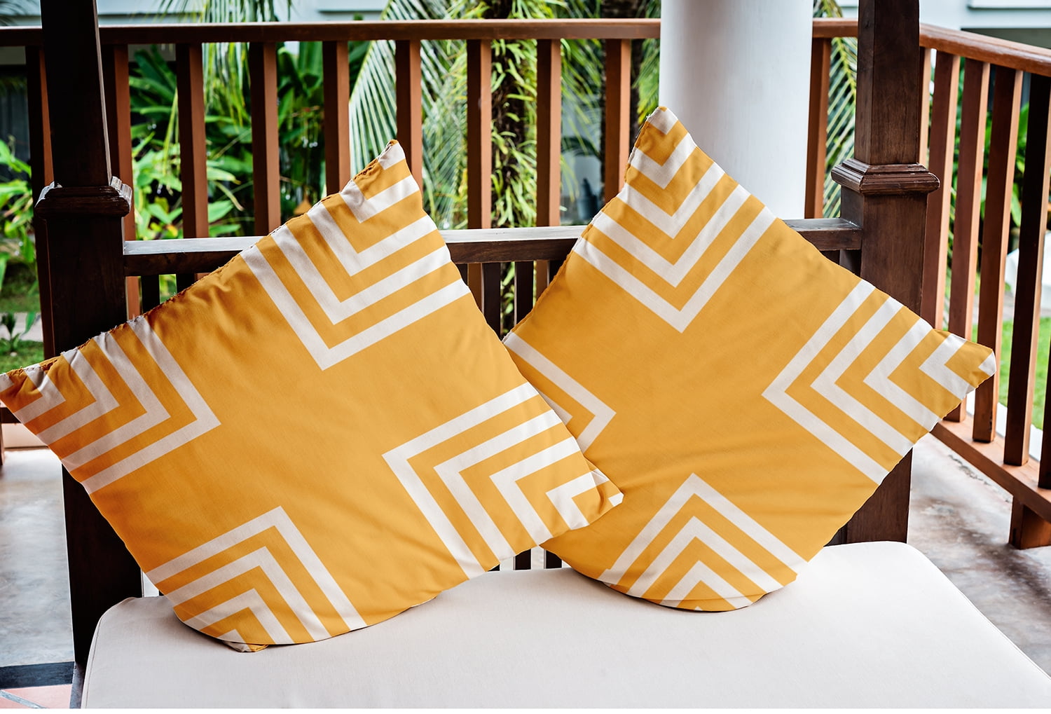 20" x 20" Simply Daisy Corner Stripes Indoor/Outdoor Pillow, Egg Yolk Yellow Qty 1