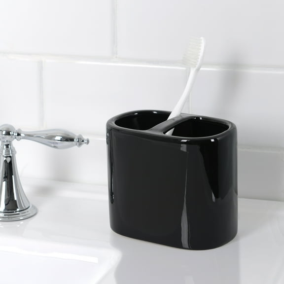 Mainstays Basic Rich Black Ceramic Toothbrush Holder for Adults