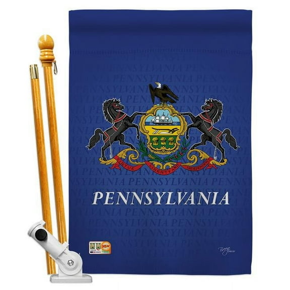 Breeze Decor BD-SS-HS-108081-IP-BO-D-US13-BD 28 x 40 in. Vertical Pennsylvania Americana States Impressions Decorative Double Sided House Flag Set with Pole & Bracket Hardware