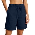 thumbnail image 3 of Axiiglly Plus Size Cotton Shorts for Women Drawstring Elastic Waist Shorts with Pockets Summer Casual Loose Workout Shorts S-3XL, 3 of 9