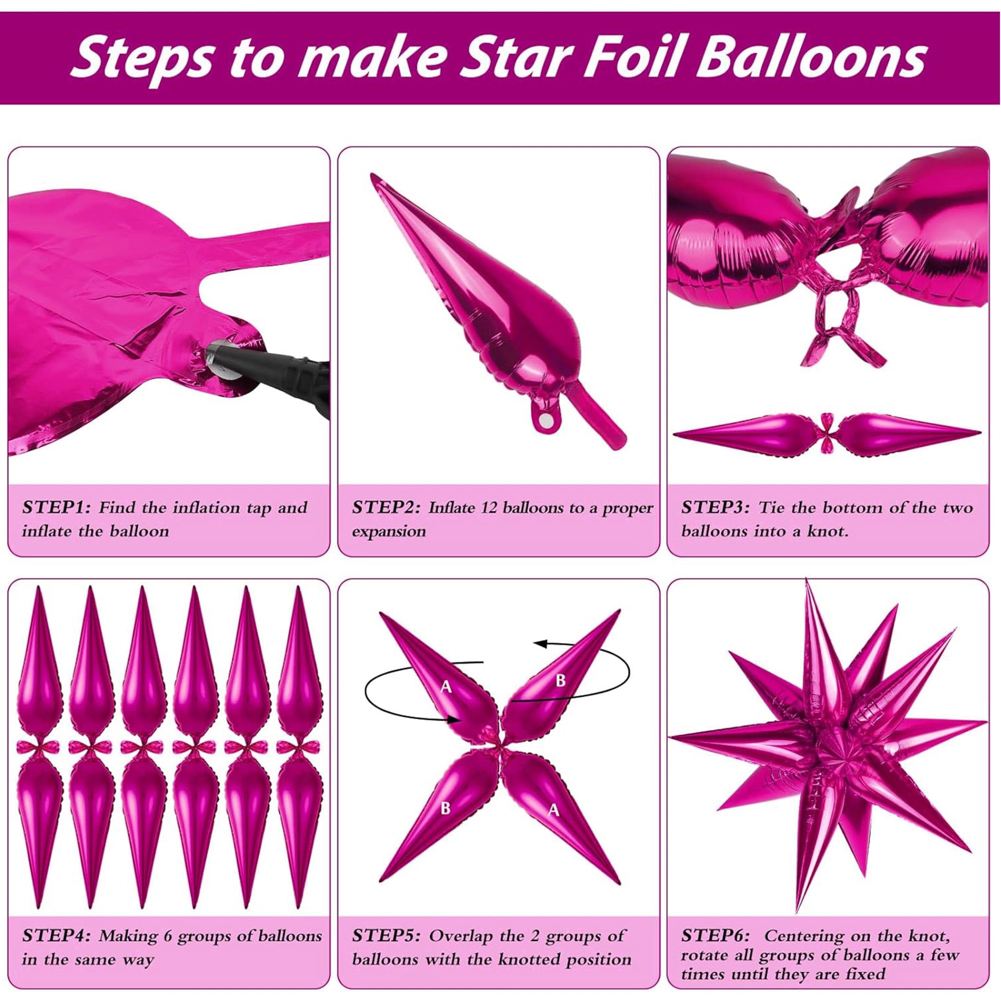 Cymylar Star Balloons,26inch Hot Pink Birthday Party Decorations, Bachelorette Parties, Weddings,3pc
