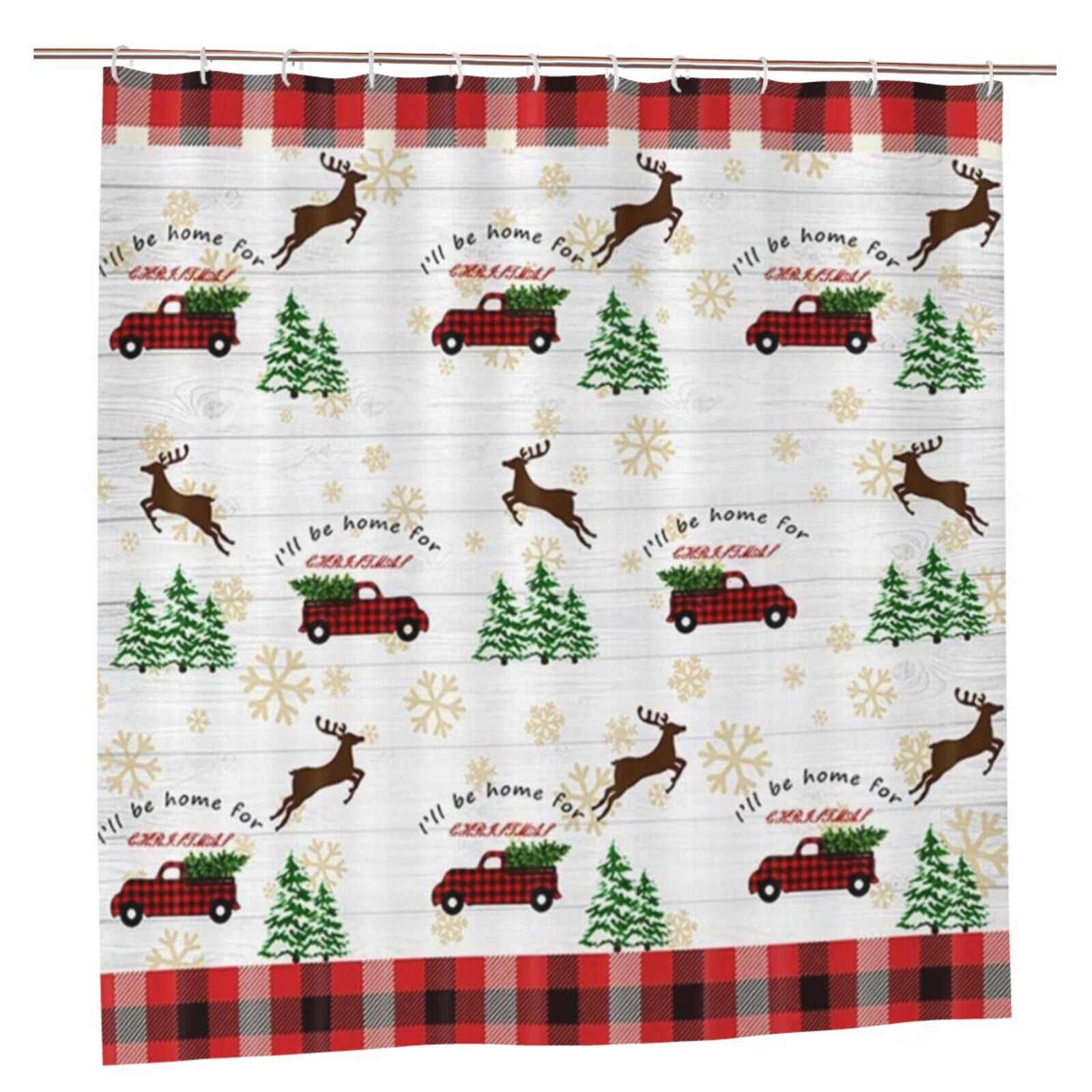 JOOCAR Buffalo Check Plaid Christmas Shower Curtain Rustic Farmhouse