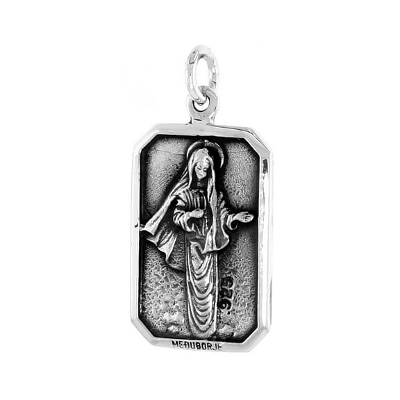 Sterling Silver St Mary Medal Pendant Oxidized finish Octagon 3/4 inch