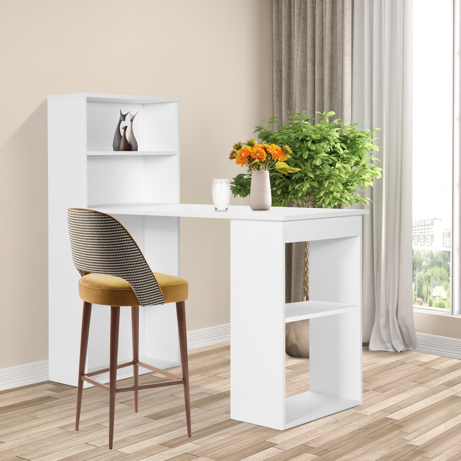 Giantex Computer Desk w/Bookcase, 48” Modern Compact Writing Desk, Reversible Study Workstation for Home, Office & Dorm, Easy Assembly, White
