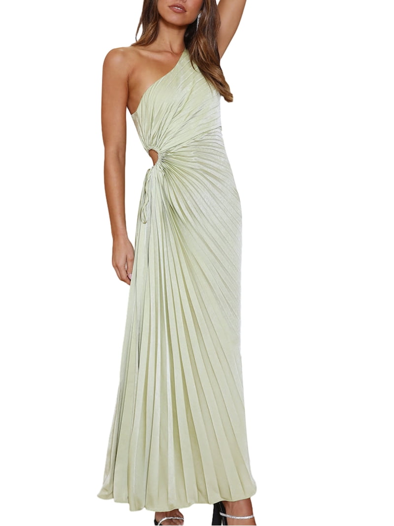 nvzhuang Women One Shoulder Sleeveless Dress Waist Cutout Pleated Summer  Dress - Walmart.com