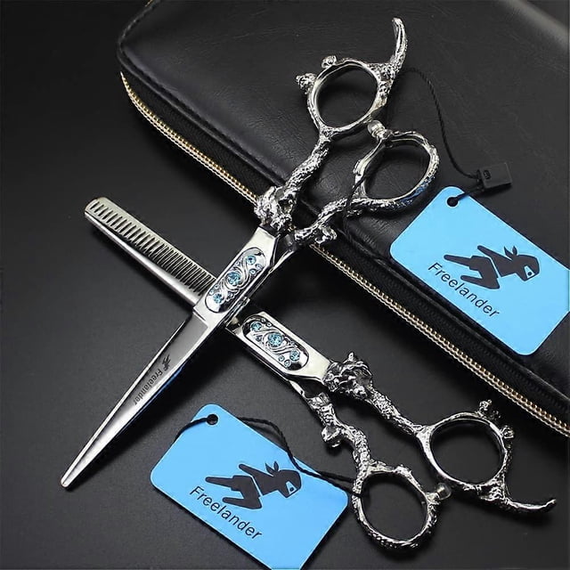 Juego de tijeras de peluquería profesionales de 6 pulgadas, tijeras de entresacar de acero inoxidable con estuche de cuero.