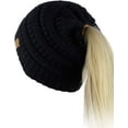 thumbnail image 4 of CC Ponytail Messy Bun BeanieTail Soft Winter Knit Stretch Beanie Hat Black, 4 of 5