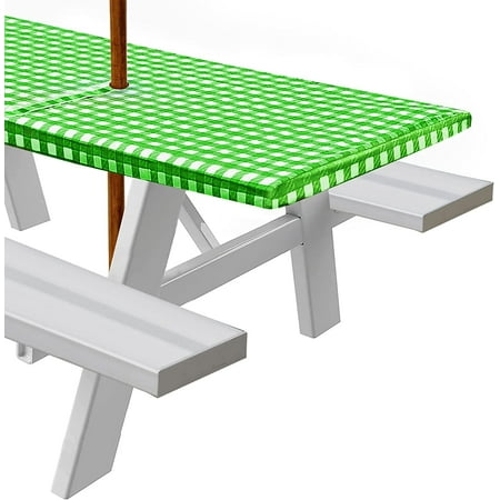 

Sorfey Picnic Tablecloth Checkered Dining Table Cover with Umbrella Hole Green 30 x 72