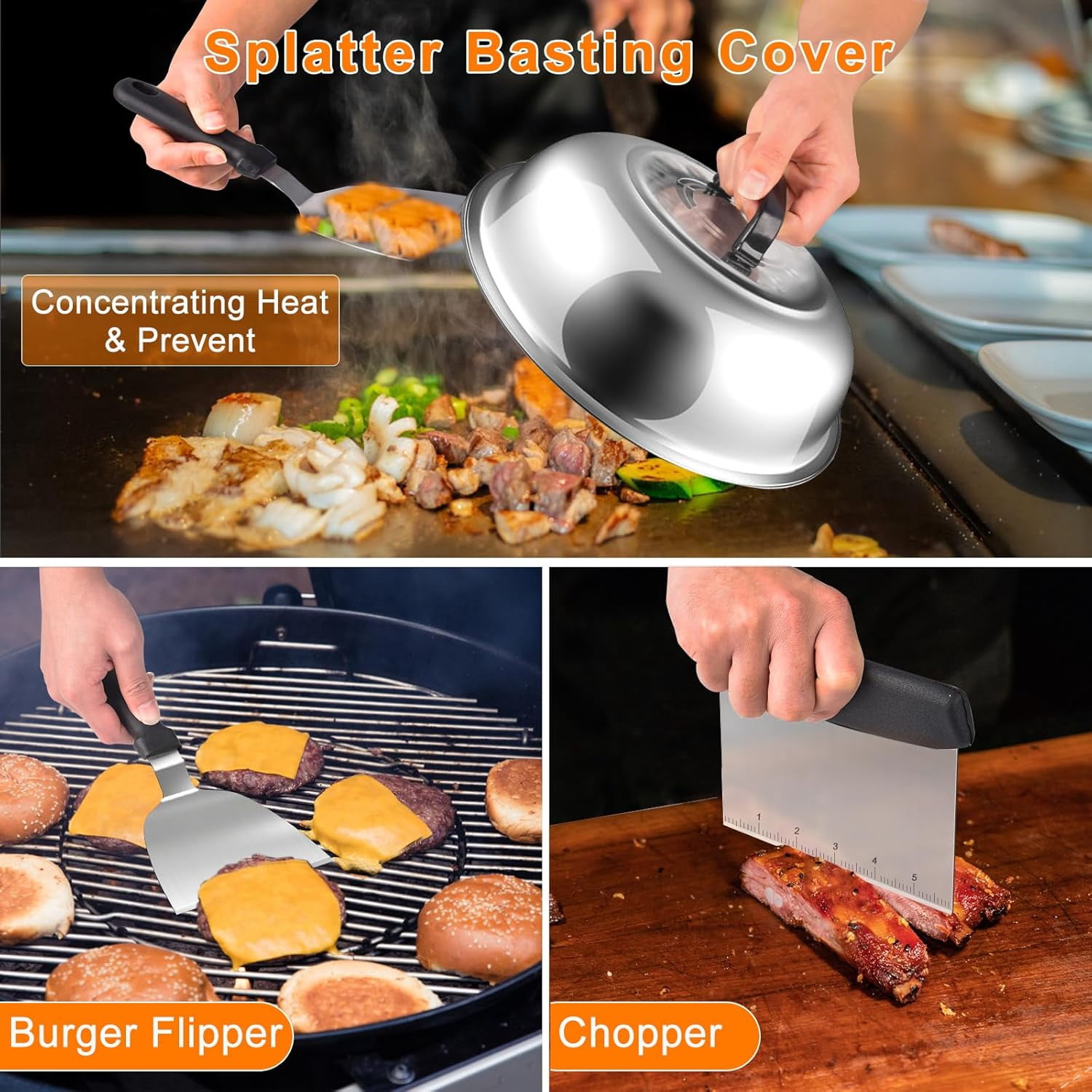 Latiret Griddle Accessories Kit, 28Pcs Grilling Accessories Set for Blackstone and Camp Chef, Flat Top Griddle Accessories Set with Scraper, Enlarged Spatulas, Basting Cover for BBQ