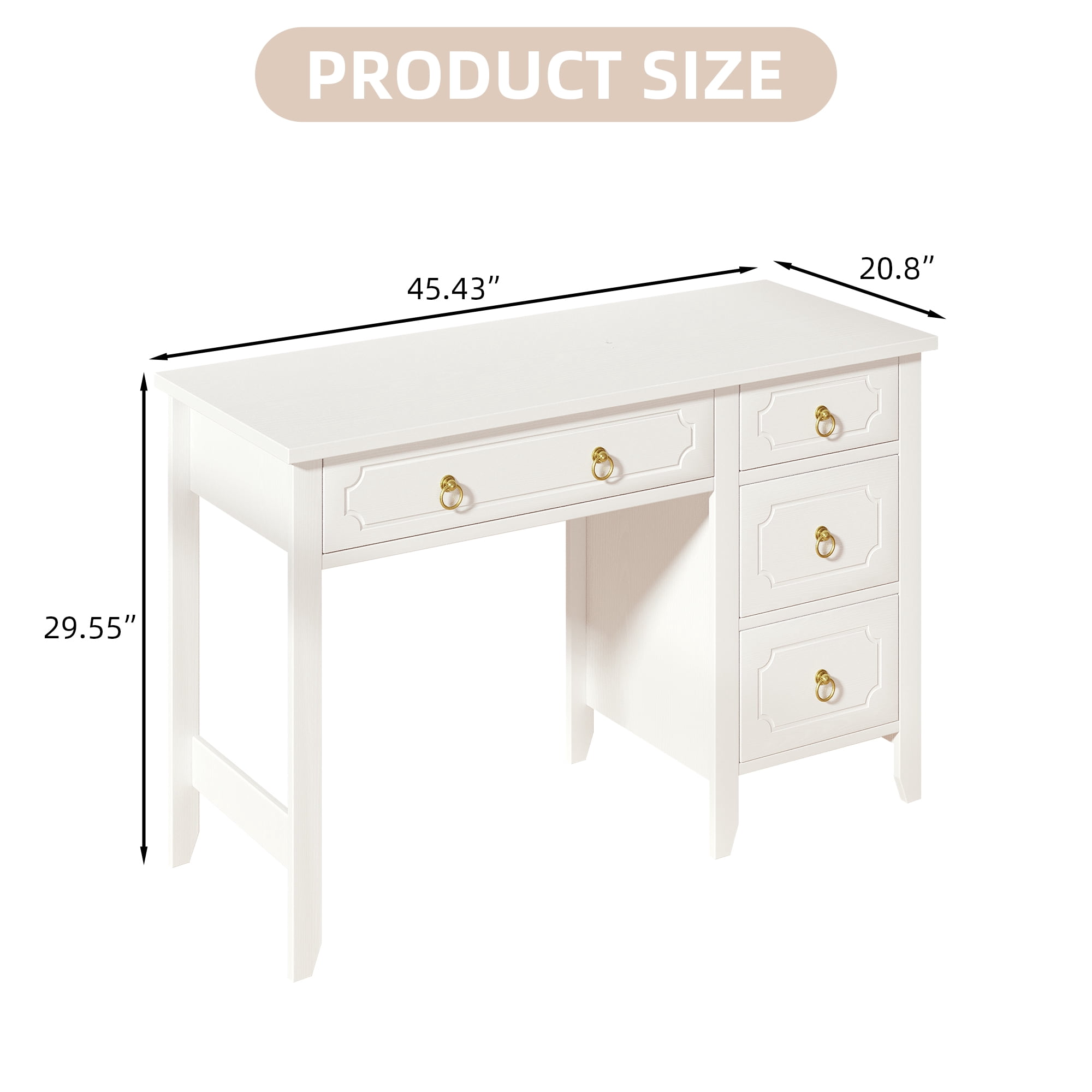 DreamCurship White Desk with 4 Drawers, Computer Desk with Storage, Home Office Desk for Small Spaces, Modern Makeup Vanity Dressing Desk, White