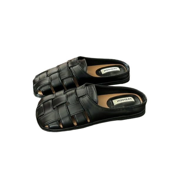 UKAP Womens Mules Beach Clogs Square Toe Flats Ladies Slide Slippers Lightweight Flat Shoes Black 6