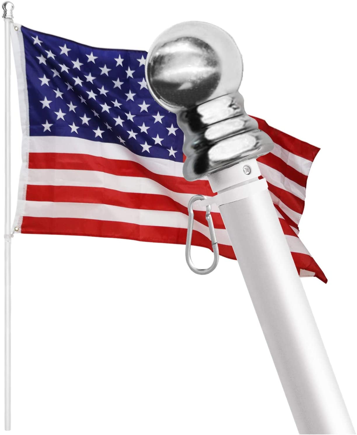 Flag Pole Bracket and American Flag Brushed Aluminum Flag Pole. Great for Residential or Commercial American Classic White Kit Flag Pole Kit: Includes Tangle Free Flag Pole Made in USA 