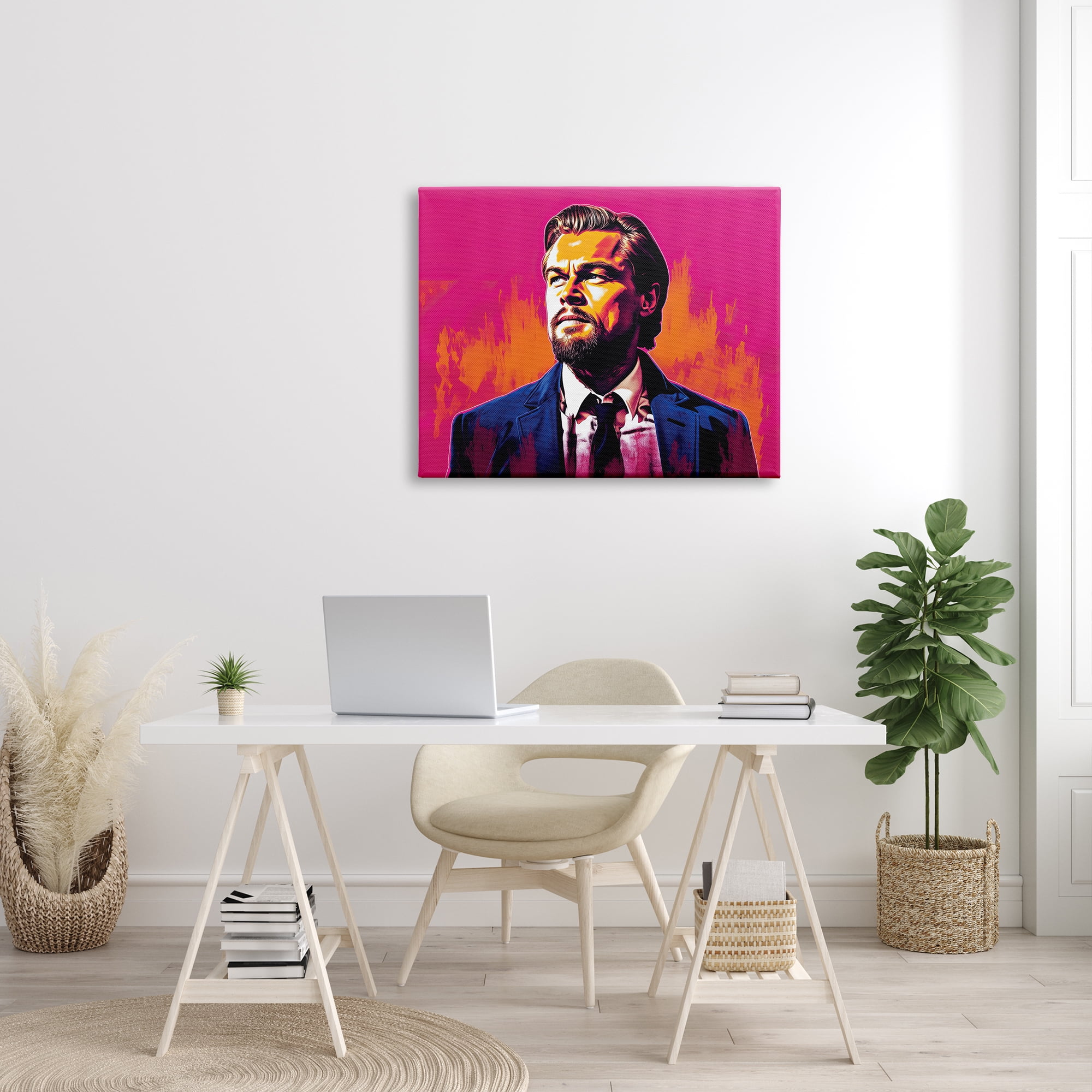 Stupell Industries Leonardo DiCaprio on Pink Abstract Painting Gallery Wrapped Canvas Print Wall Art, 40 x 30