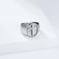 thumbnail image 3 of HIJONES Men's Women's Stainless Steel Oval Cross Christain Religious Gear Engraved Chunky Statement Ring Silver Size 12, 3 of 6