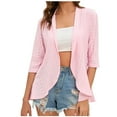 thumbnail image 3 of Feancey 3/4 Sleeve Bolero Shrugs for Women Trendy Hollow Out Draped Cardigans Eyelet Casual Ruffled Hem Cardigan Jackets Hot Pink M, 3 of 8