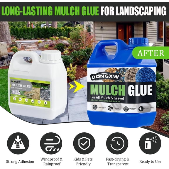 Mulch Glue for Landscaping 1.25 Gallon, Long-Lasting Rock Glue Gravel Binder, Strong Rubber Mulch Stabilizer Landscape Mulch Anchor for Pea Gravel, Max Concentrated Stones Lock Adhesive