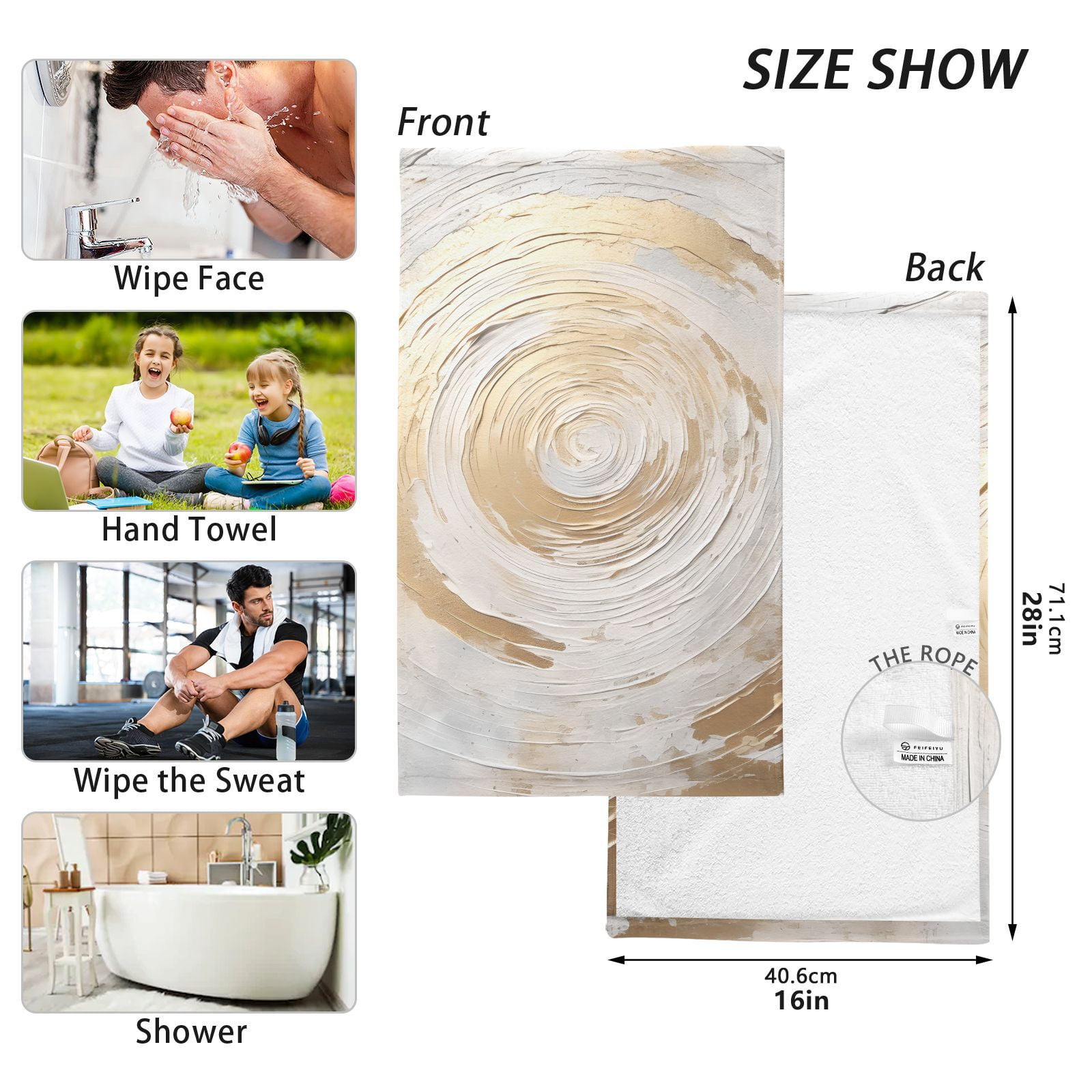 Circle Marble Hand Towel Bath Towels Face Towels Cotton Absorbent for Home Hotel Spa Swimming Yoga Sports Decorative Towel Set of 2