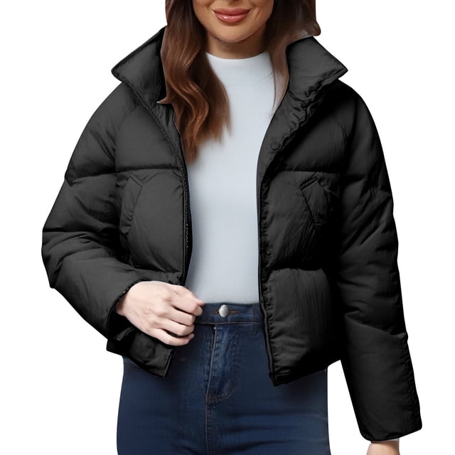 Veste Matelassée pour Femmes, Comdrip une Courte Veste Matelassée en Coton Coloré Conçue pour les Femmes avec une Sensation de Pain Veste pour Femmes Noire P