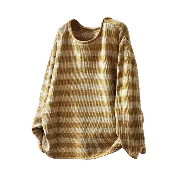 ShomPort Chandails pour Femmes Motif Rayé Col Rond Manches Longues Tricot Tendance Léger Couche de Base Quotidienne