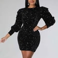 thumbnail image 3 of Robe de Soirée Semi-Formelle pour Femmes Robe à Sequins Moulante Mini Manches Longues Col Rond, 3 of 5