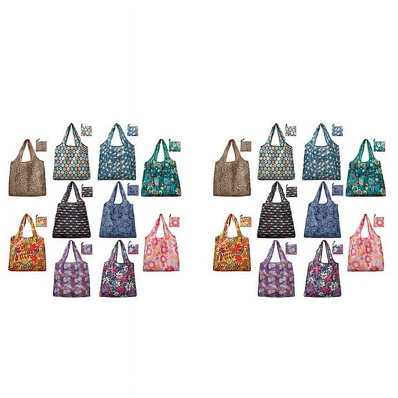 Grocery Bags Reusable Foldable 20 Pack Shopping Tote 50LBS Extra Ripstop Pattern Machine Washable Storage