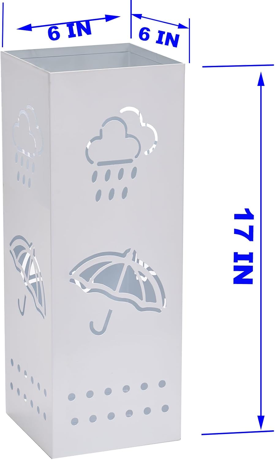 Metal Umbrella Stand for Entryway, White Square Umbrella Organizer Bin, Free Standing Umbrella Holder for Walking Sticks, Home Office Decor