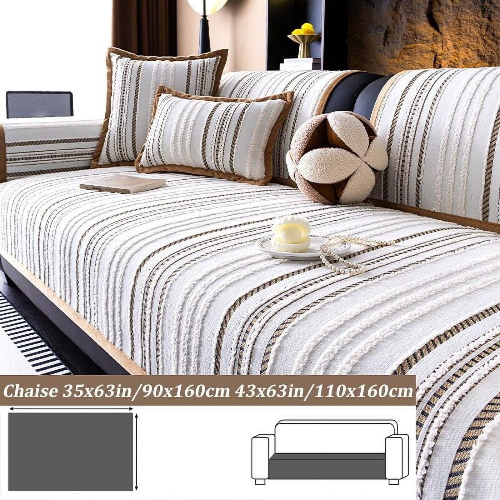 LKJYER Luxury Sectional Couch Cushion Cover for Furniture Protect,Washable Sofa Cover for Sofa,Striped Chenille Non-Slip Sofa Slipcover,Couch Protector for Dog