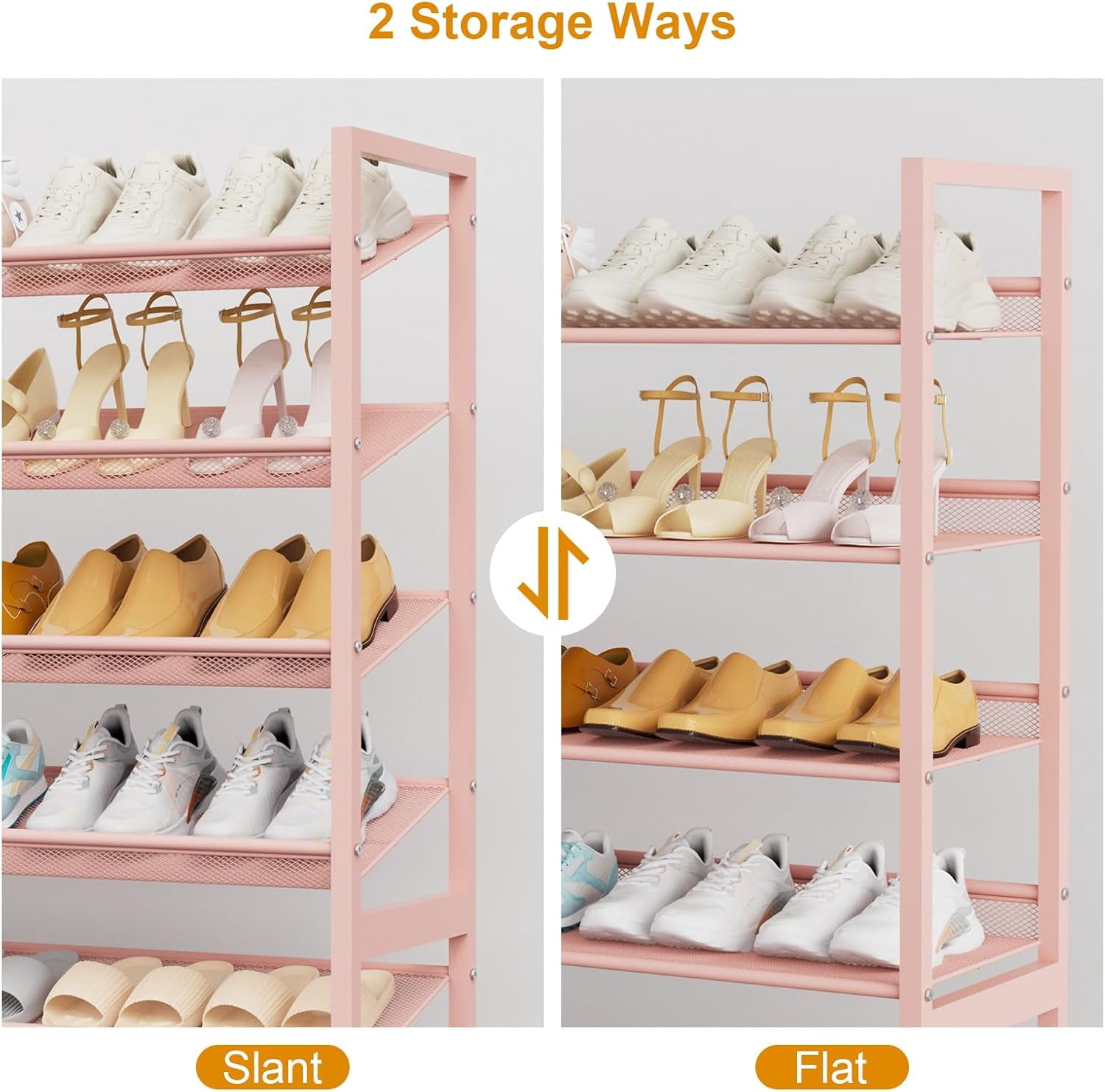 NEYCIL Large Shoe Rack, 8 Tiers Heavy Duty Metal Shoe Storage Rack for Closet Front Door Entrance, Up to 50 Pairs, Pink