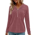 thumbnail image 1 of Blusas de Manga Larga para las Mujeres Cremallera de Cuello en V Delantera Color Sólido Top de Moda Casual, Tops de Color Sólido para las Mujeres, 1 of 9