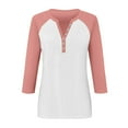 thumbnail image 5 of Womens 3/4 Sleeve Tops, Yigetop Women's Tops Summer Printed Women's Top 3/4 Sleeves Buttons Blouse Short Sleeve T Shirt V Neck T Shirt 3/4 Sleeve Tops for Women Pink L, 5 of 5