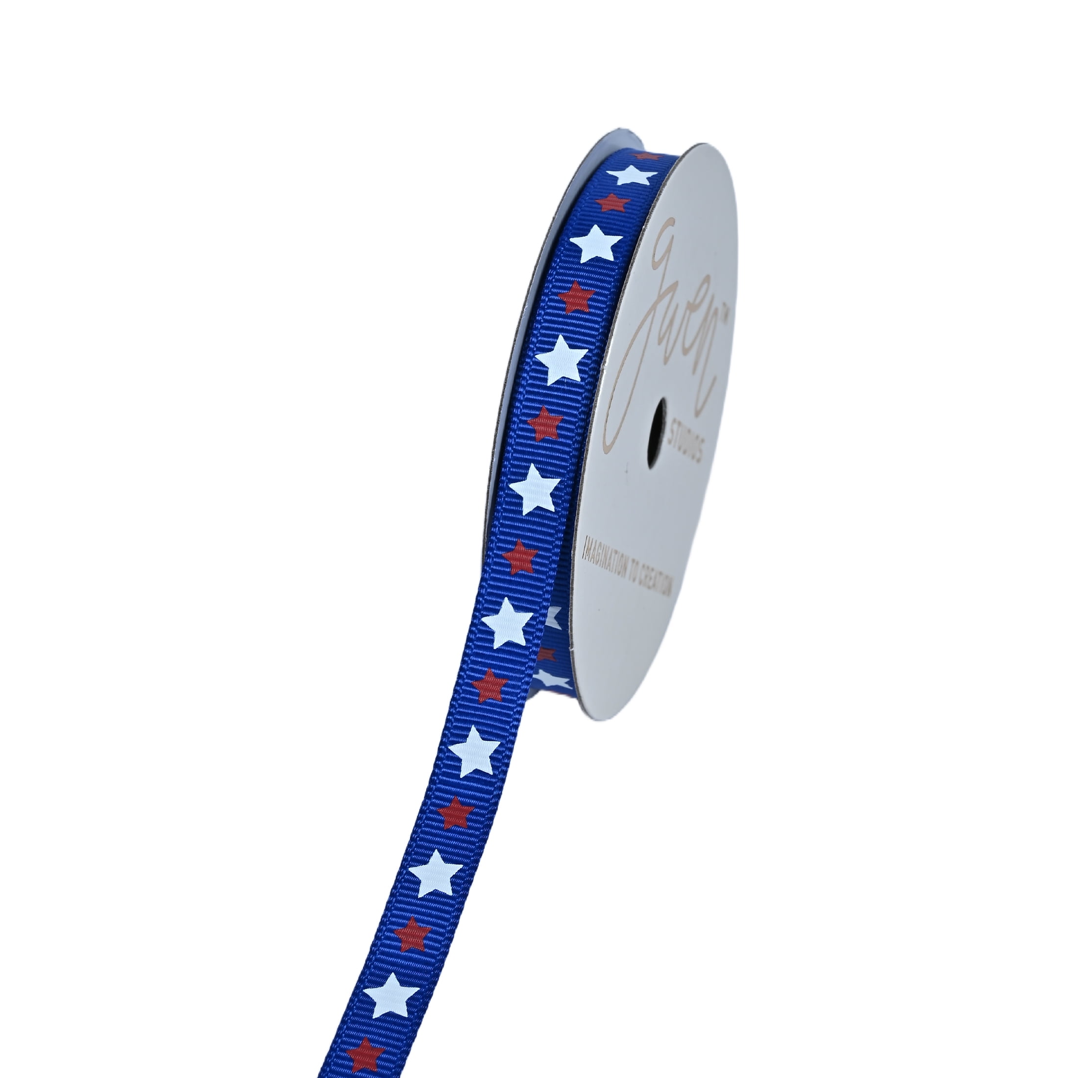 Gwen Studios 3/8" Red & White Stars on Blue Grosgrain Ribbon, 3 yards