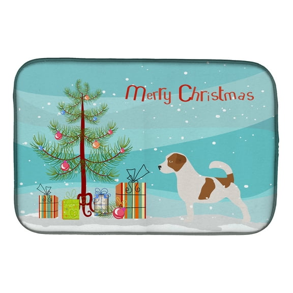 Jack Russell Terrier Merry Christmas Tree Dish Drying Mat