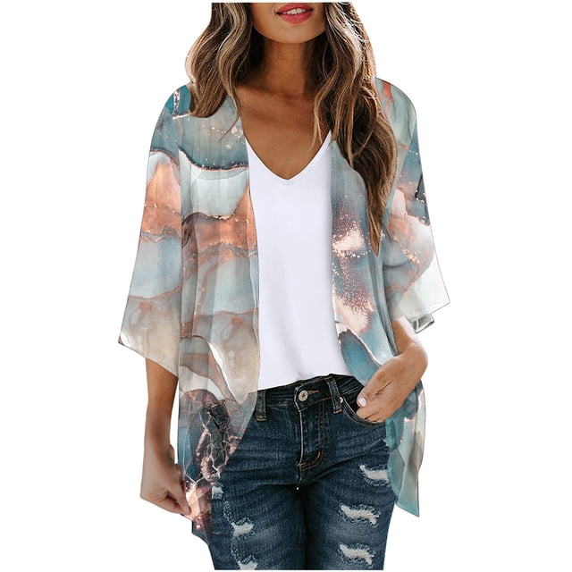 CEHVOM Blouse Décontractée à Manches Longues Imprimée pour Femme avec Poche Cardigan Liquidation