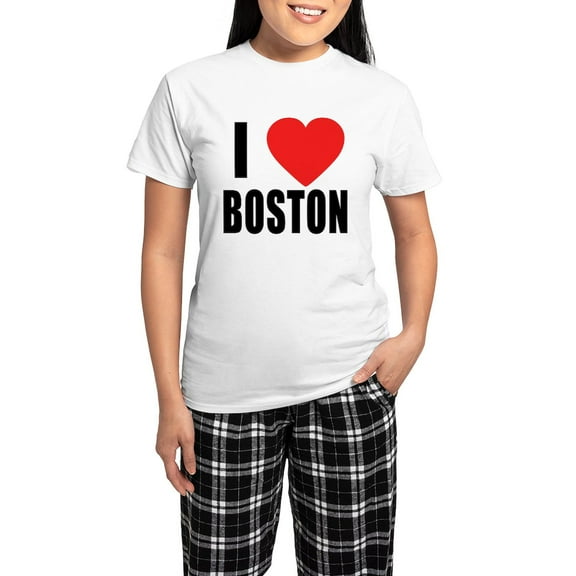 CafePress - I HEART BOSTON Women's Light Pajamas - Women's Short Sleeve Print T-Shirt and Pants Light Cotton Pajama Set
