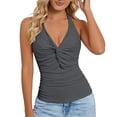 thumbnail image 3 of TrendOFT V Neck Tank Tops for Women Dressy Twist Front Halter Top Summer Sleeveless Crop Backless Blouses Grey S, 3 of 6