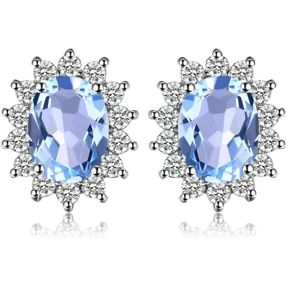 Princess Diana Kate Middleton Class Gemstone Birthstone Sapphire Emerald Ruby Stud Earrings For Women, 14K Yellow Gold Plated 925 Sterling Silver Earrings For Women, Earings Set[Z1]