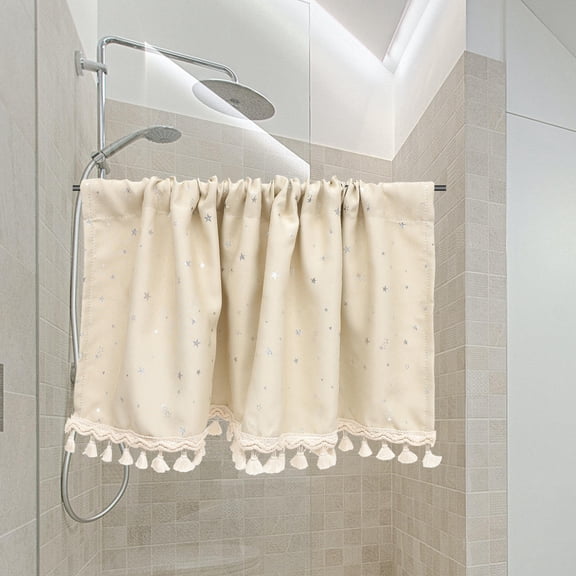 ETEREAUTY Beige Short Window Curtain for Kitchen and Bathroom, Breathable Lightweight Fabric, Easy to Clean and Stylish