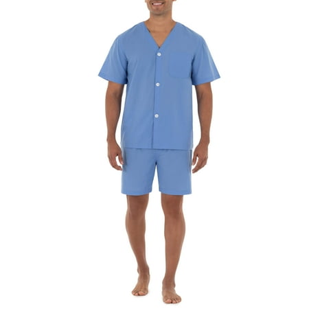 Fruit of the Loom Men's Broadcloth Short Sleeve Pajama Set, Azure Blue ...