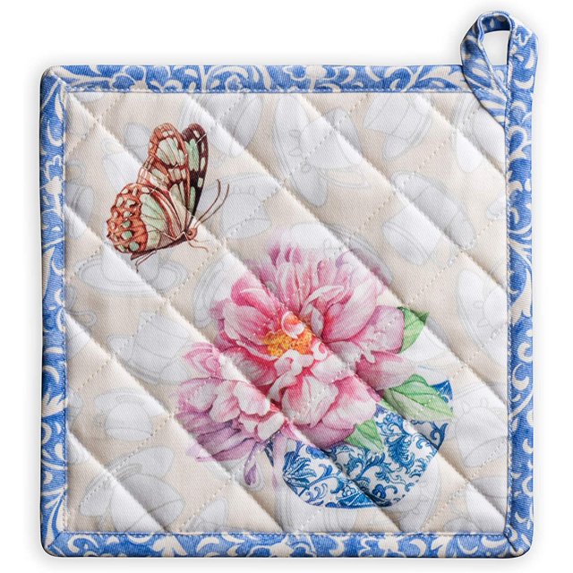 Canton 100% Cotton Pot Holder with Loop Heat Resistant for BBQ | Cooking | Baking | Grilling | Microwave | Barbecue | Spring/Summer (8 Inch by 8 Inch).