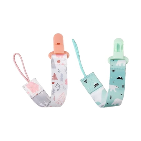 XIRQI 2Pcs Cotton Pacifier Clip Dual Sided Print BPA Free Binky Holder Anti Drop Teething Toy Strap for Stroller Crib