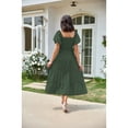 thumbnail image 3 of Anbech Women's Puff Short Sleeve Midi Dress 2024 Summer Square Neck Smocked Tiered High Waist Dress, 3 of 5