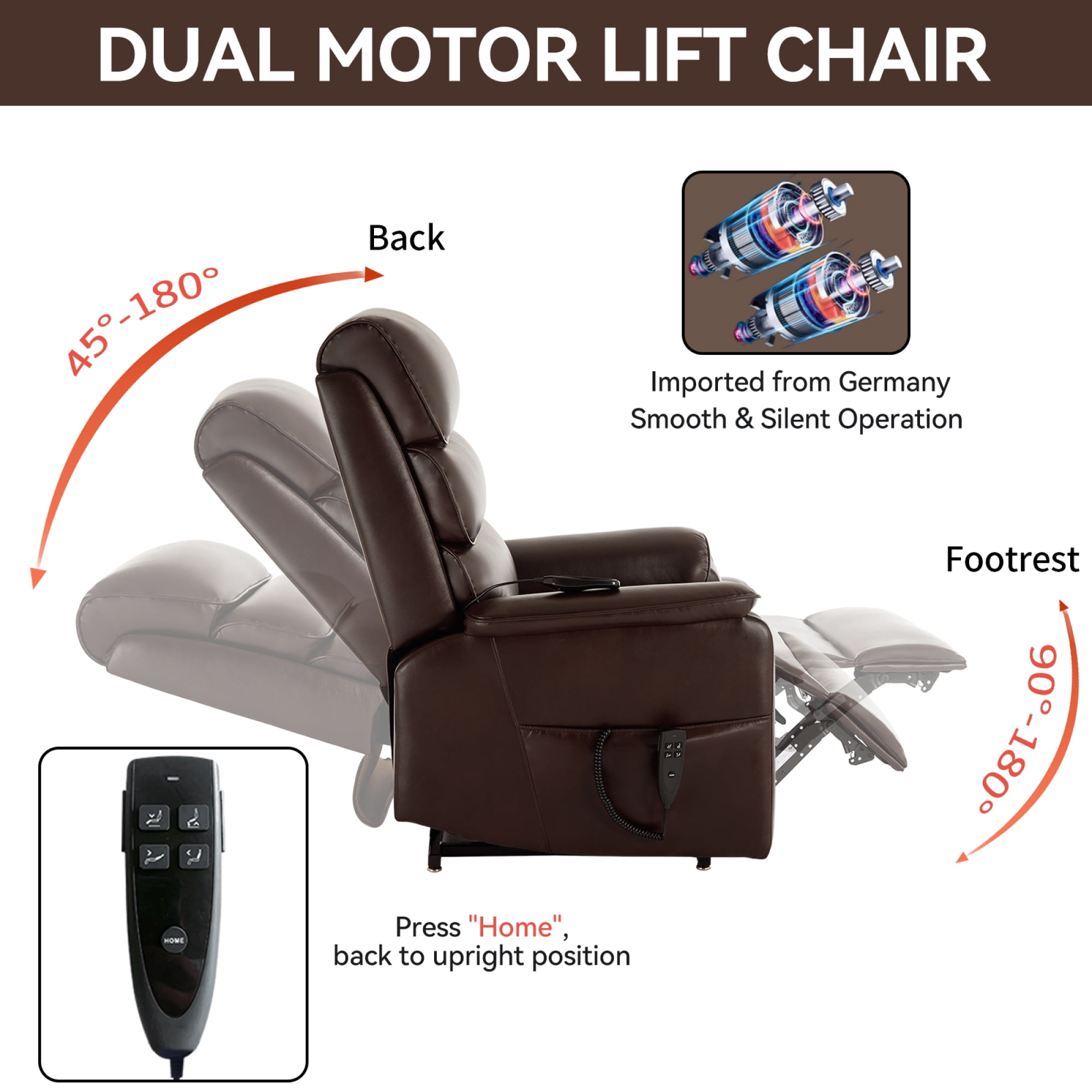 Leumius Power Lift Recliner Chair for Elderly with Vibration Massage and Lumbar Heating,Electric Lift Recliner Single Sofa with Side Pocket and Infinite Position for Living Room,Brown