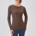 thumbnail image 4 of HUKOEMPN T Shirts for Women Long Sleeve Undershirts Tops Round Neck Slim Fit Baselayer Soft Thermal Underwear Light Thermal Long Sleeve Women Brown, 4 of 7