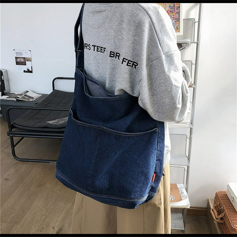 Korean Women Denim Shoulder Bag Large Capacity Y2K Jeans Bags Handbag  Canvas Casual Crossbody Bag Flap Shopping Bag Tote Bags
