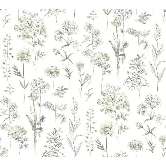 Chesapeake Bergamot Light Grey Wildflower Wallpaper