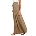 thumbnail image 3 of Gomelly Ladies Trousers Cotton Linen Palazzo Pant Loose Fit Pants Women Casual Holiday Bottoms High Waist Khaki XS, 3 of 8