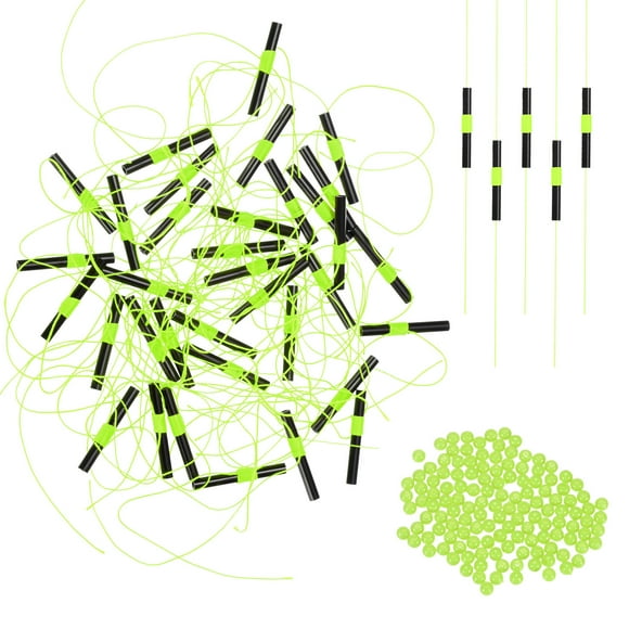 Uxcell Topes de Flotador Deslizantes para Pesca [100PCS] - Nudos de Tope de Flotador de Cuerda de Nylon con Cuentas - Verde
