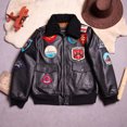 thumbnail image 2 of Chaqueta de cuero para hombre Bomber G1, chaqueta de piel de vacuno y algodón con capa superior de cuello polar, negra como la de Tom, 2 of 5